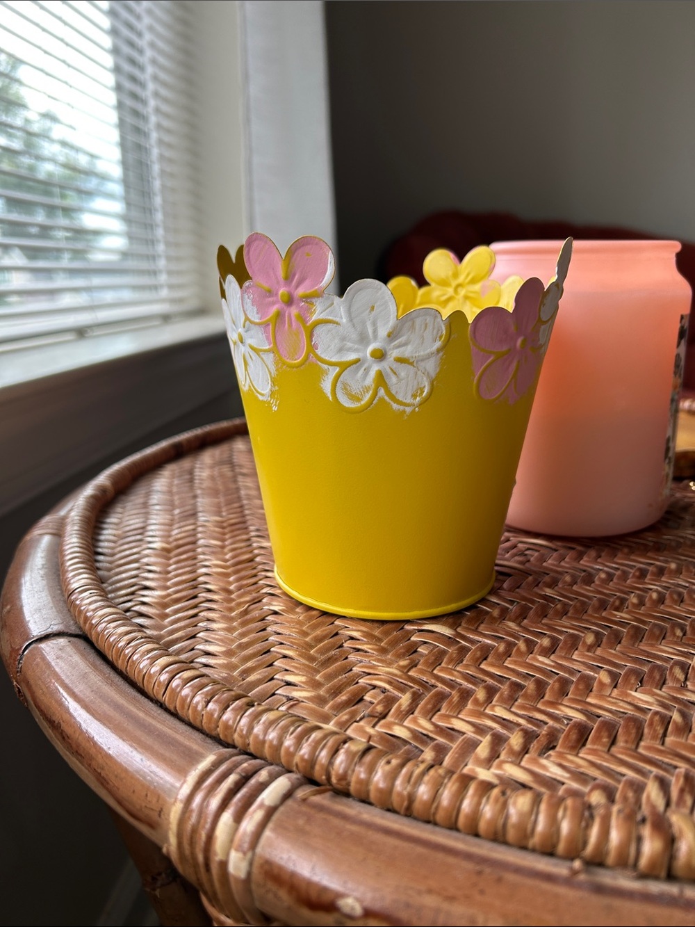 Yellow Floral Aluminum Flower Pot